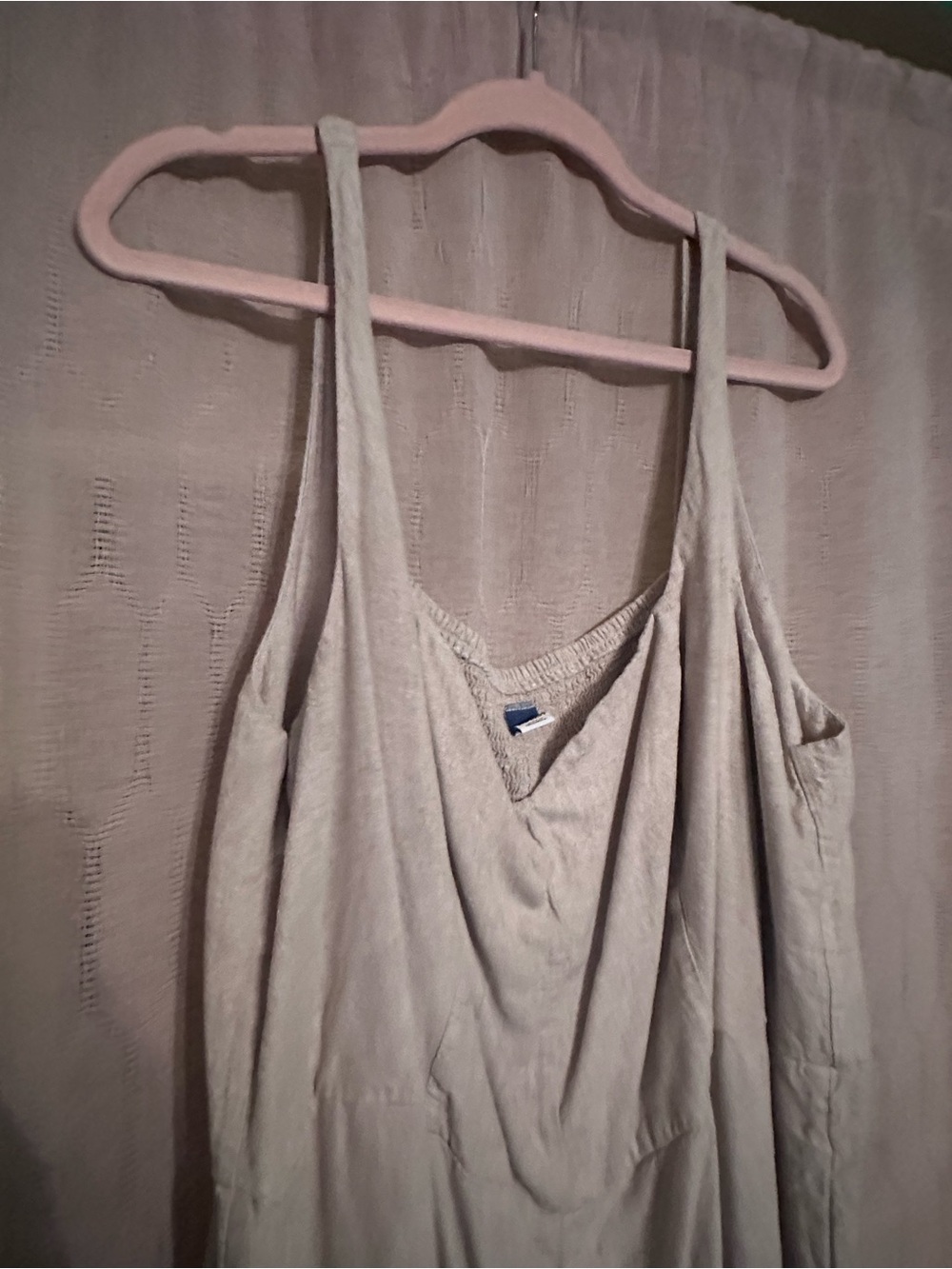 Old Navy Neutral Linen Midi Dress - Picture 2 of 8